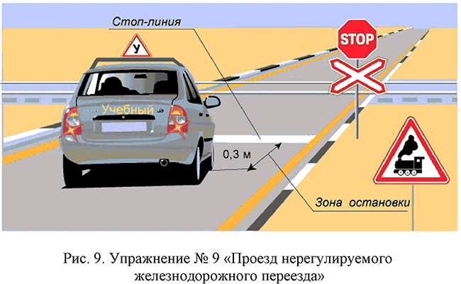 Упражнение № 9 "Проезд нерегулируемого железнодорожного переезда"